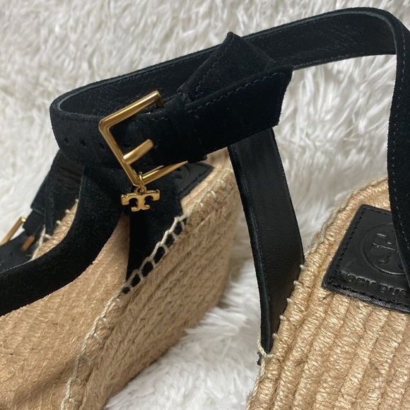 TORY BURCH NWOT or Box Espadrilles Laurel Black Wedge Sandals - Picture 7 of 11